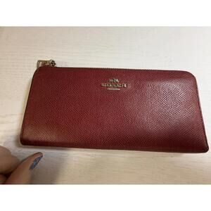 Coach Dark Red Leather Zip 3/4 Around Wallet